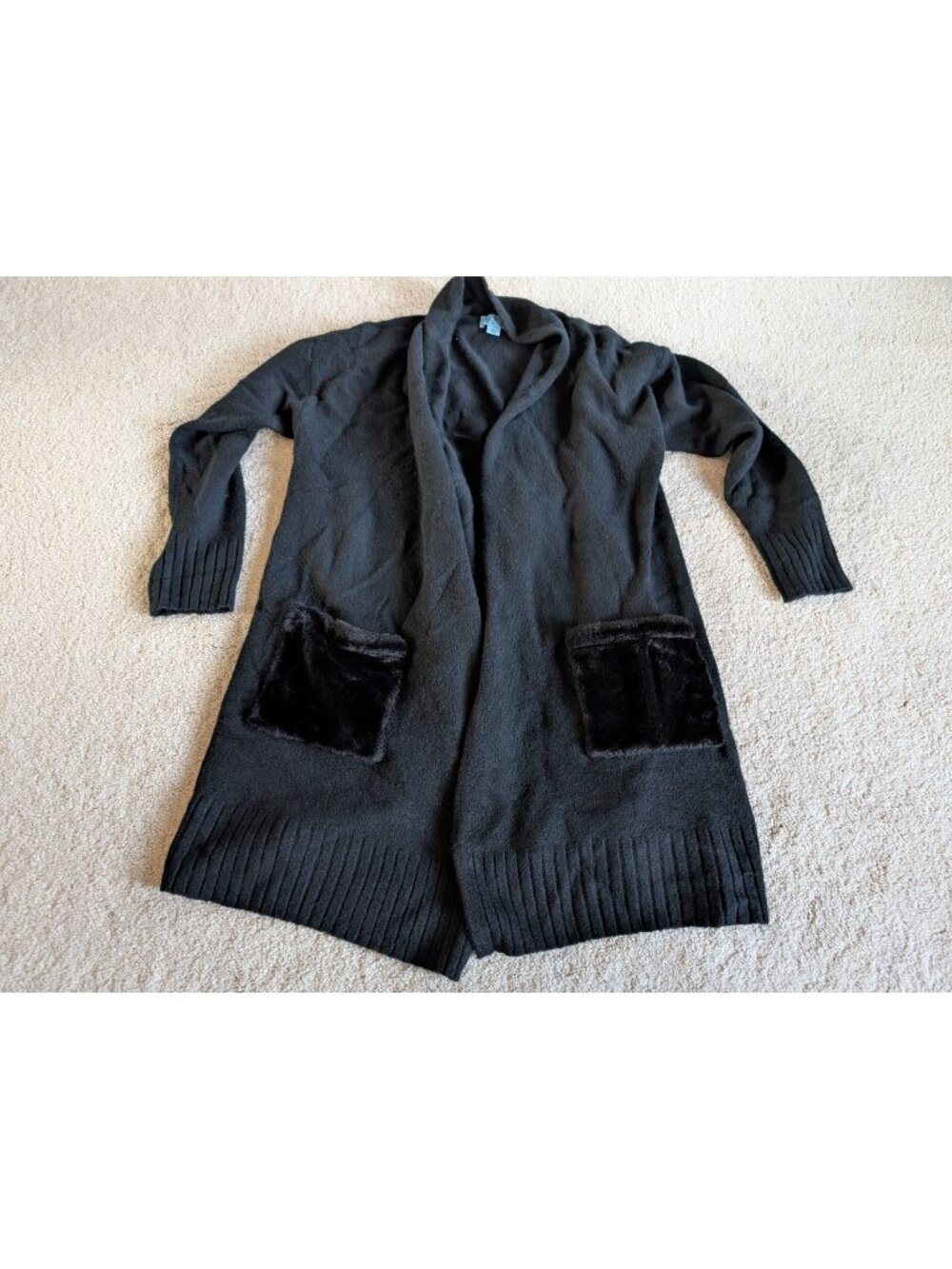 Women's Cece Black Open Front Cardigan Fleece Sweater Medium